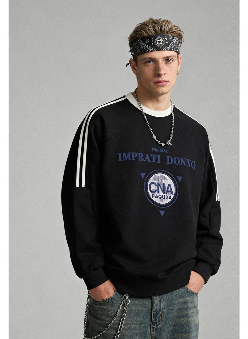 Heather "Imprati Dong" vintage logo Oversized T-neck Sweater | Striped pullover with "CNA· ragusa" print. - Image 2